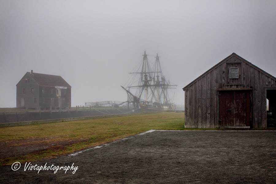 The Friendship, the Pedrick house and and old rustic wooden shed on Derby Wharf