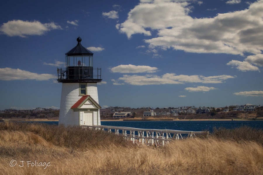 Close-up of Brant Point Lighthouse on a calm March afternoon.
