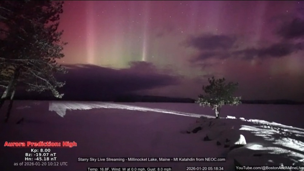 The aurora over Mount Katahdin in Maine