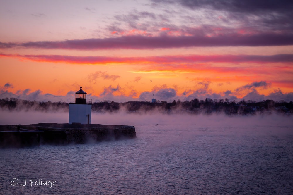 Derby Wharf Lighthouse  at -9F with clouds of seasmoke rising