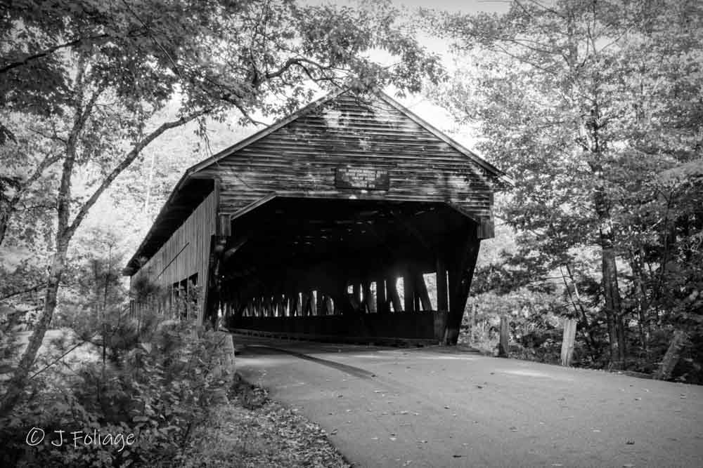 Black and white photography of the historic Albany Covered Bridge in the White Mountains NH, a timeless New England architectural piece for corporate art collections.