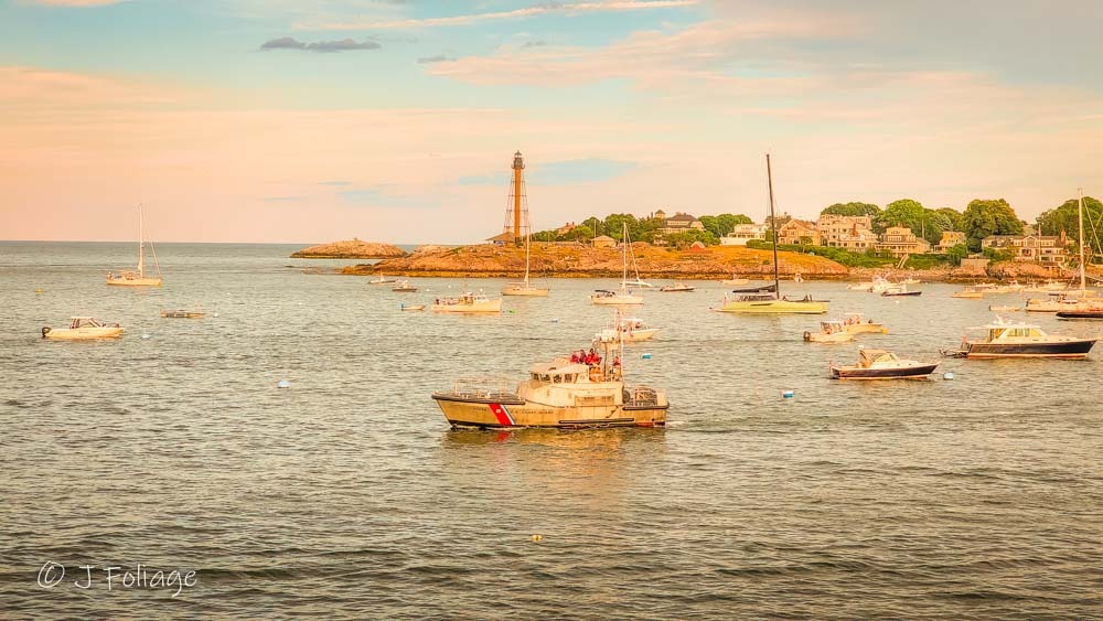 a Coast Guard vessel heads out of the harbor