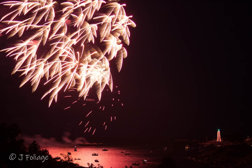 View of Marblehead fireworks and Lighthouse from the Old Burial Hill Cemetery